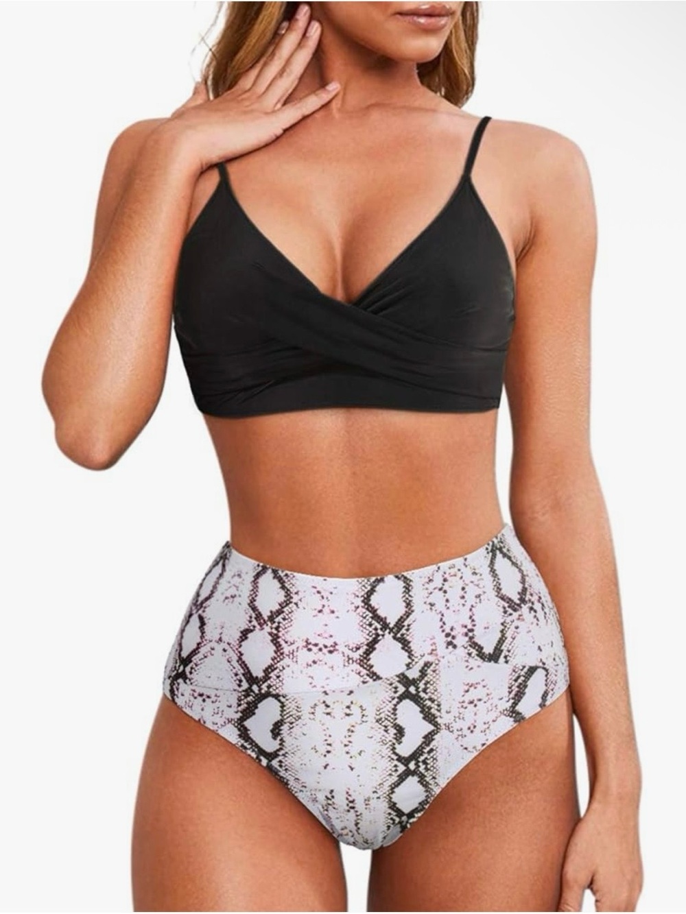 MOOSLOVER Medium Black Bikini Bathing Suit Swimsuit High Waisted Bottom